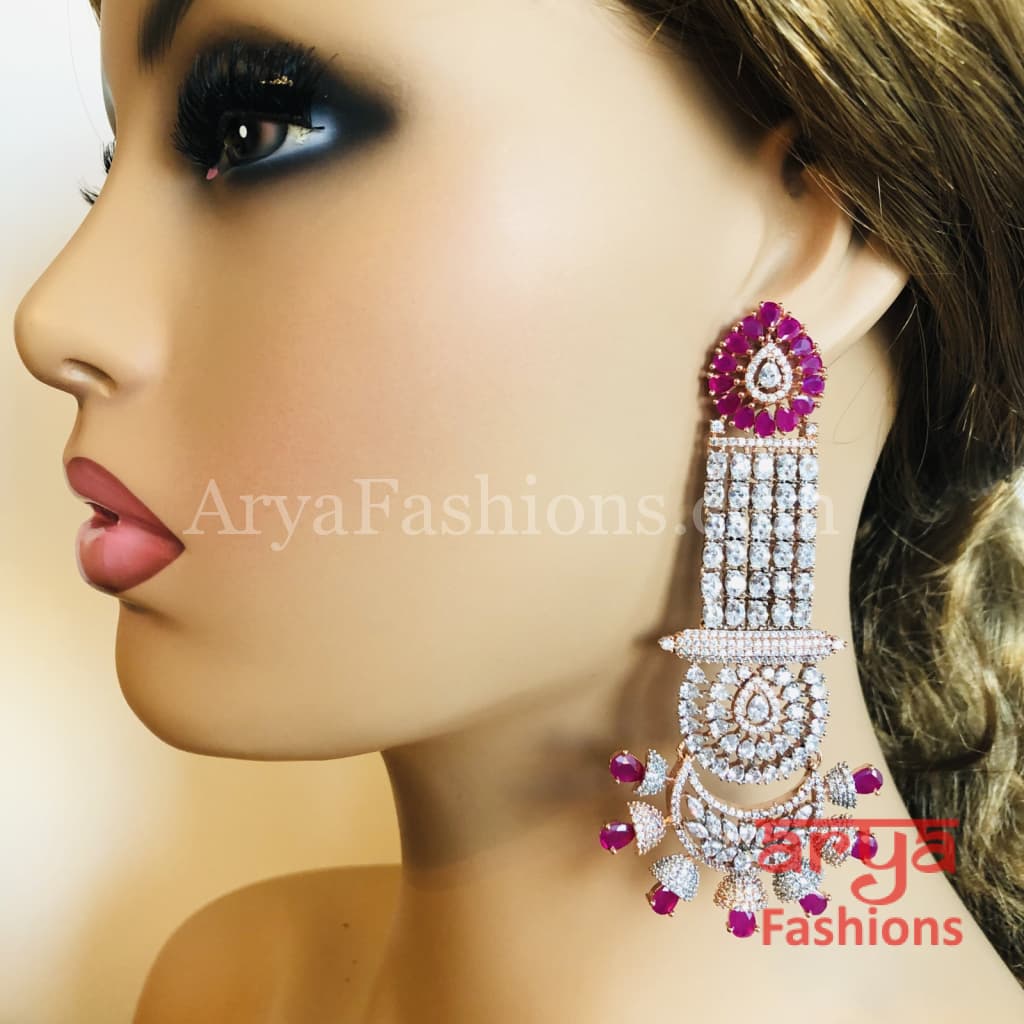 Amisha Rose Gold Victorian Ruby Pink Earrings