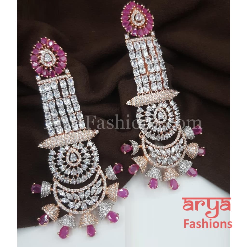 Amisha Rose Gold Victorian Ruby Pink Earrings