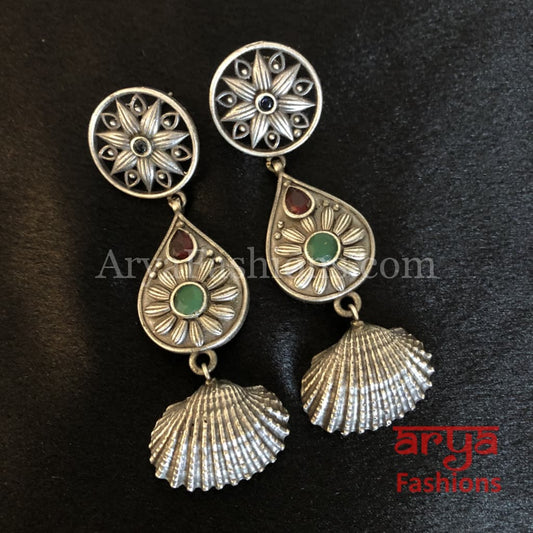 Amisha Tribal Shell theme Earrings/German Silver Ethnic Earrings