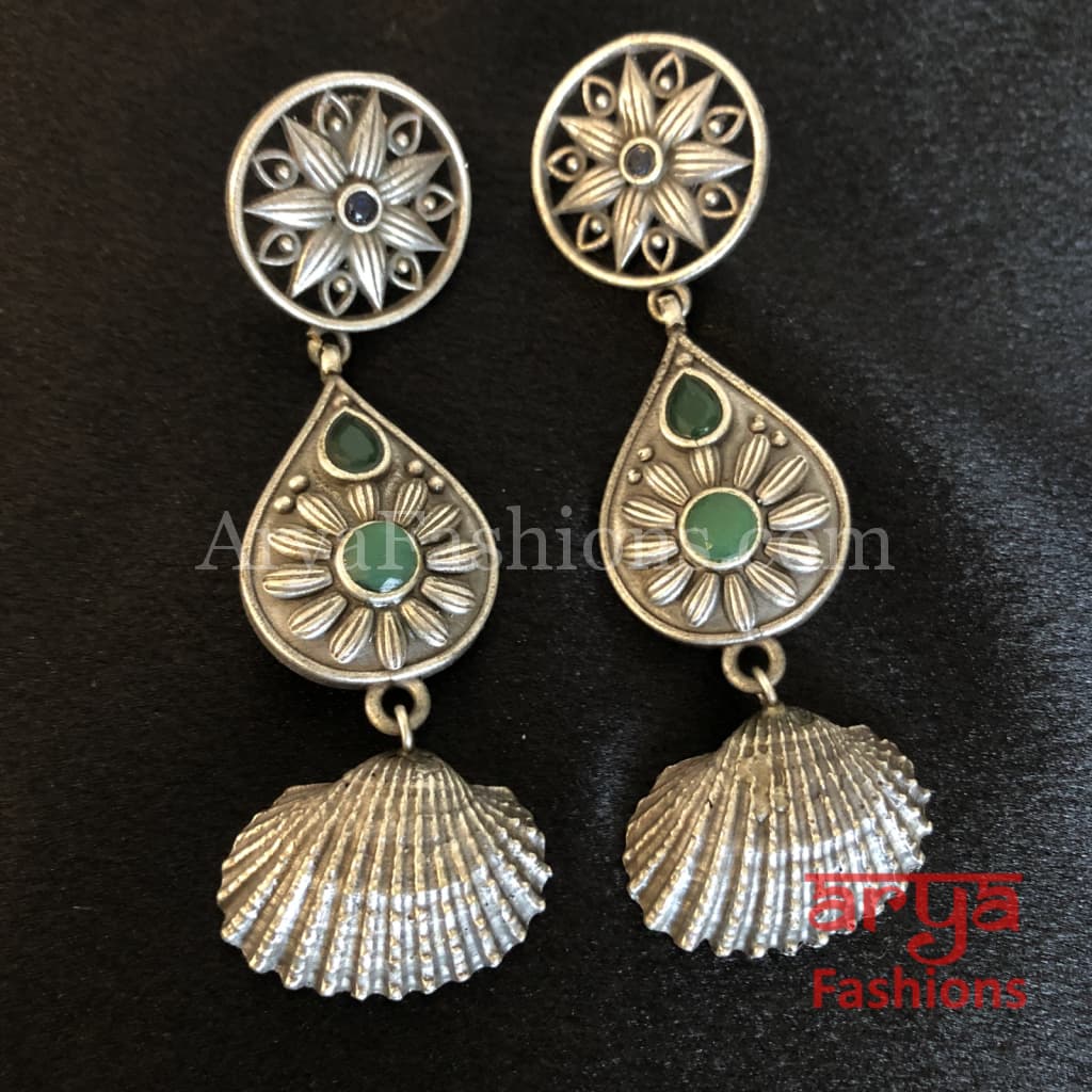 Amisha Tribal Shell theme Earrings/German Silver Ethnic Earrings
