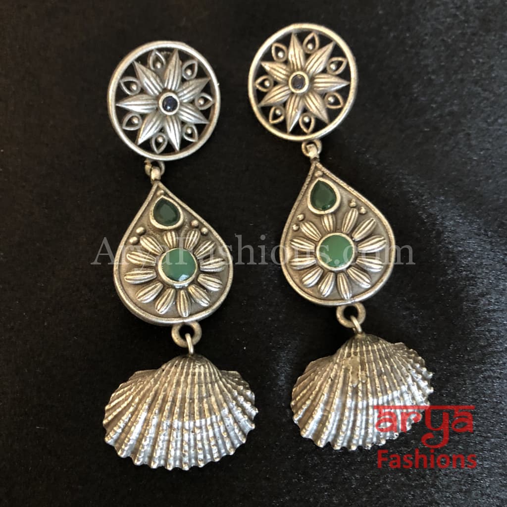 Amisha Tribal Shell theme Earrings/German Silver Ethnic Earrings