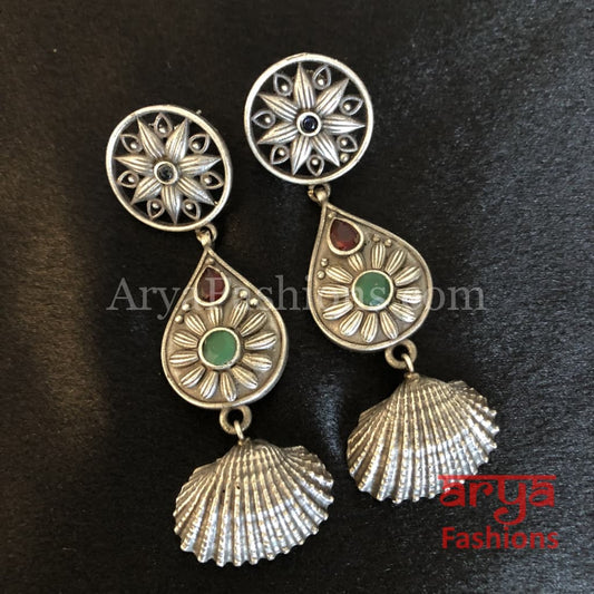 Amisha Tribal Shell theme Earrings/German Silver Ethnic Earrings