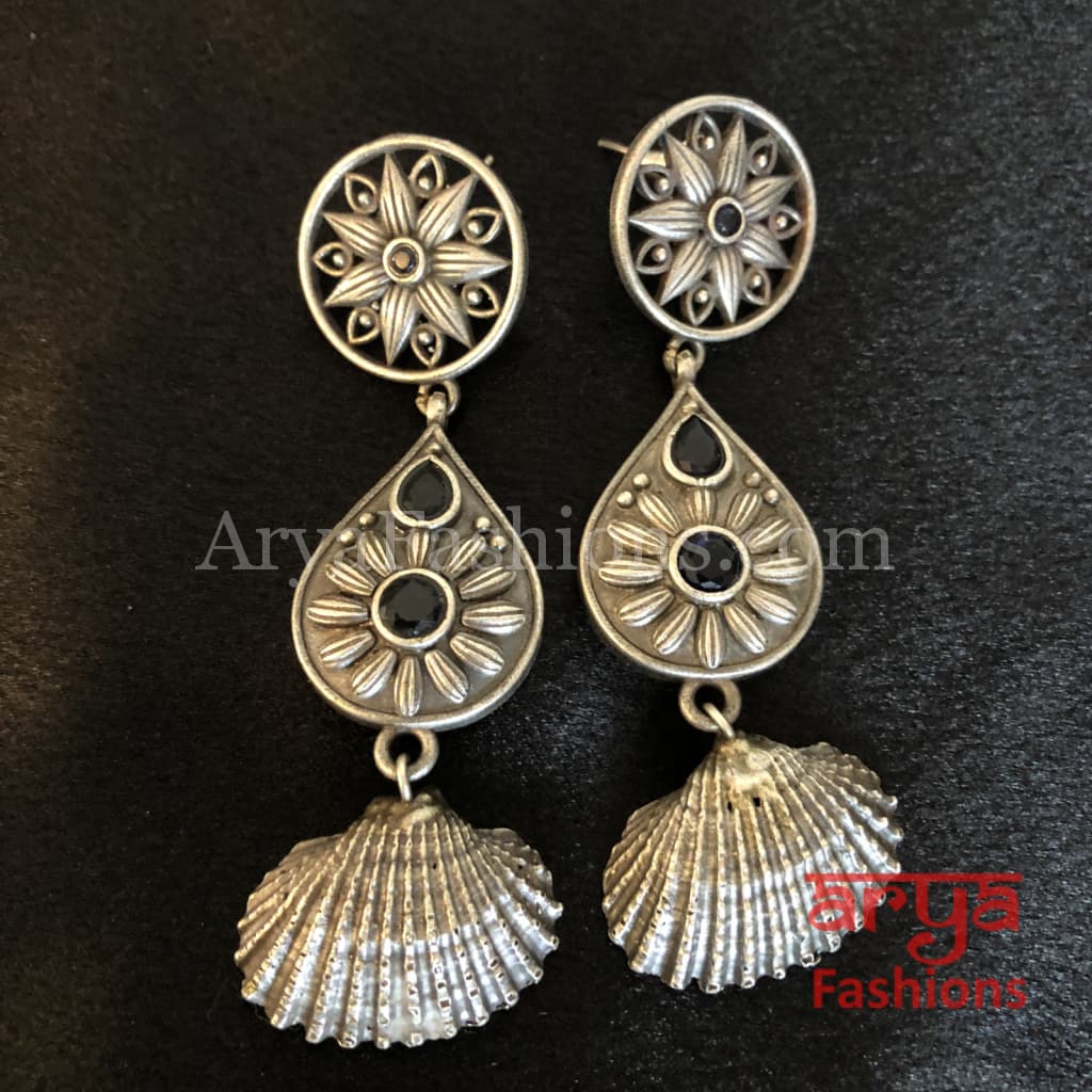 Amisha Tribal Shell theme Earrings/German Silver Ethnic Earrings