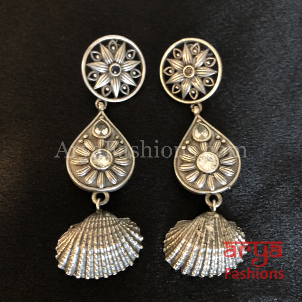 Amisha Tribal Shell theme Earrings/German Silver Ethnic Earrings