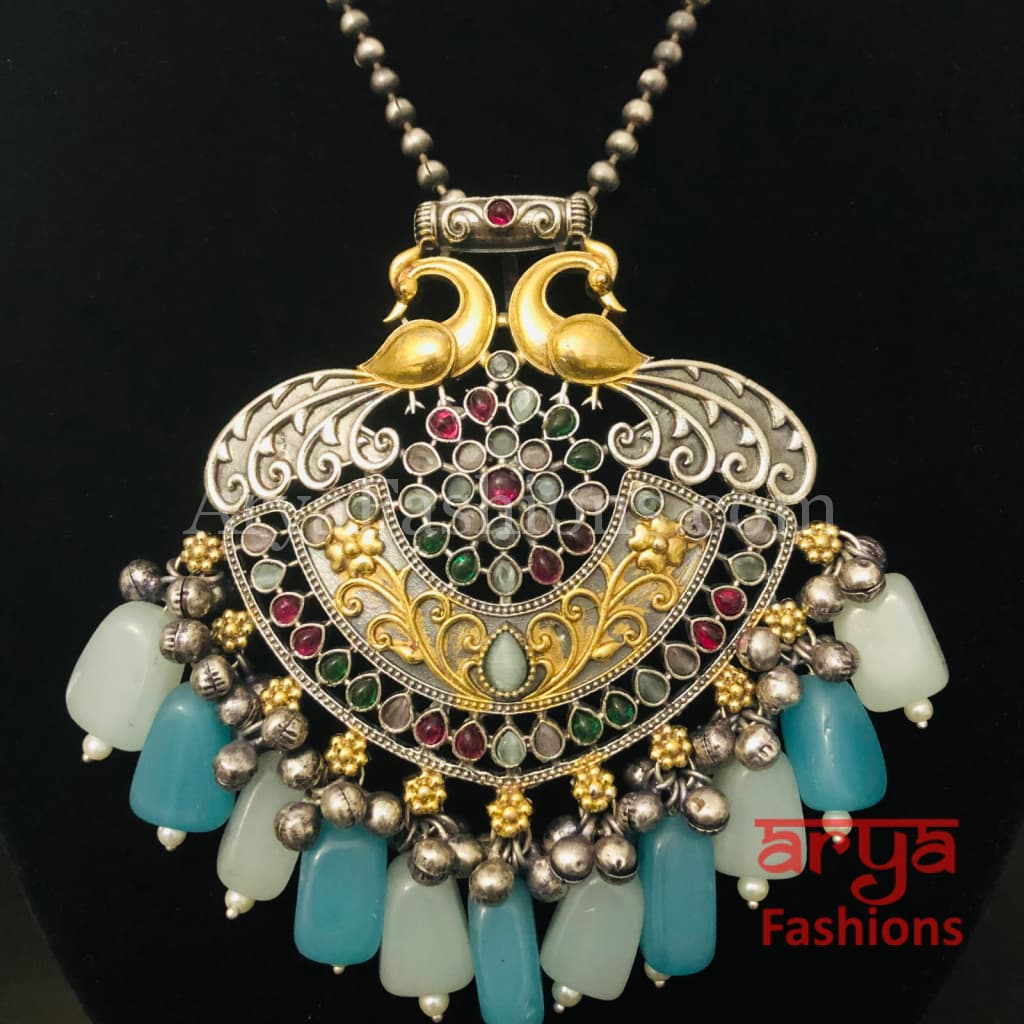 Amishi Dual Tone Statement Pendant Necklace with Earrings