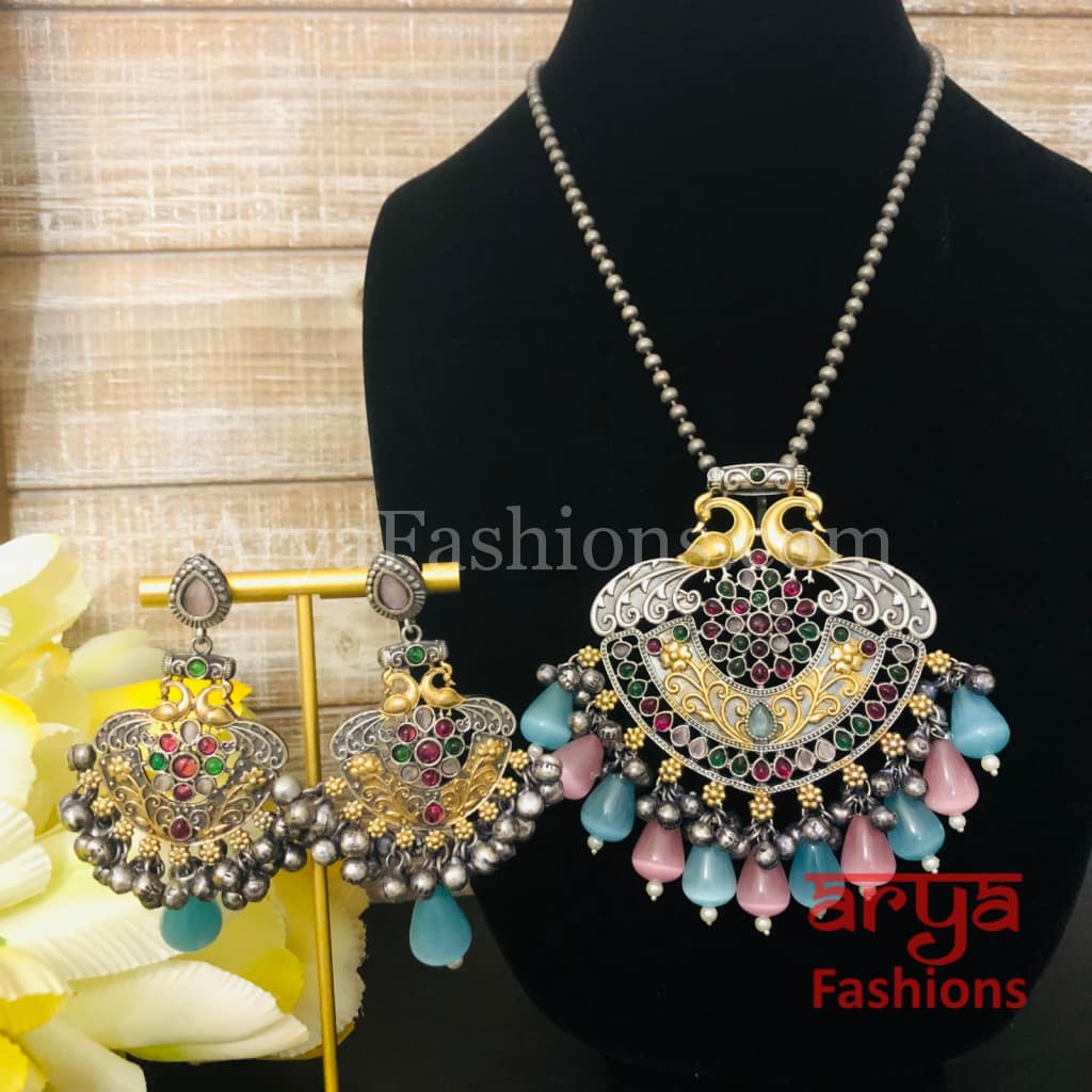 Amishi Dual Tone Statement Pendant Necklace with Earrings