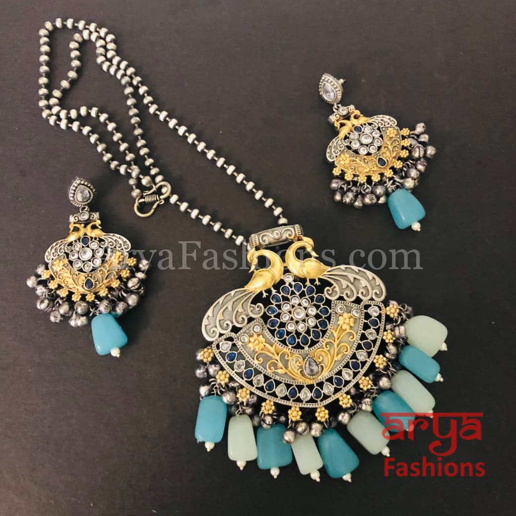Amishi Dual Tone Statement Pendant Necklace with Earrings
