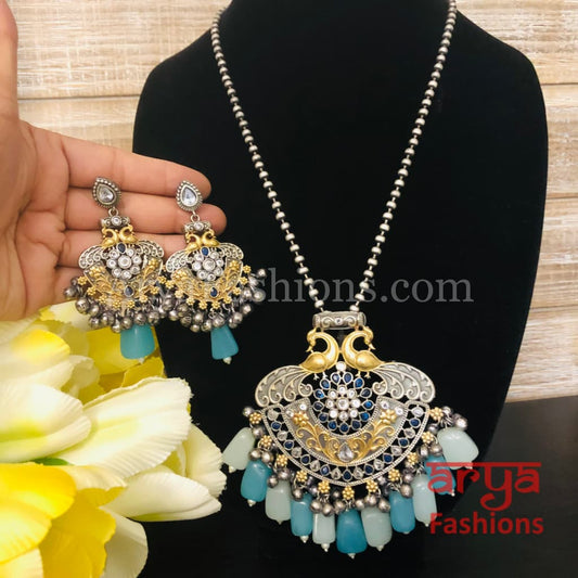 Amishi Dual Tone Statement Pendant Necklace with Earrings