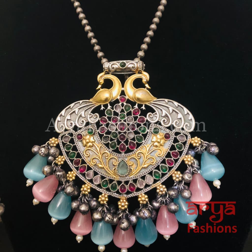 Amishi Dual Tone Statement Pendant Necklace with Earrings
