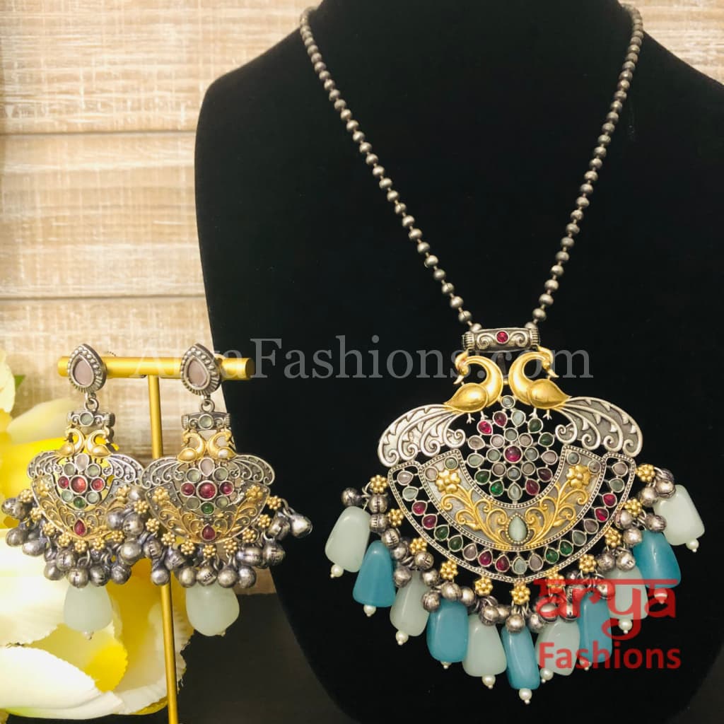 Amishi Dual Tone Statement Pendant Necklace with Earrings
