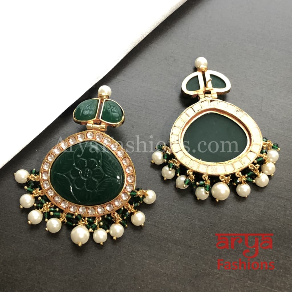 Amrapali Inspired Golden Chandbali Earrings with Handcarved stone