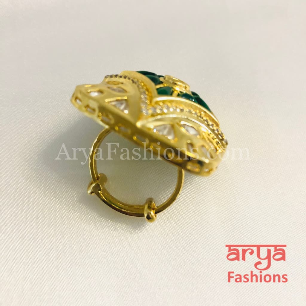 Amrapali Inspired Green Emerald Kundan Adjustable Ring
