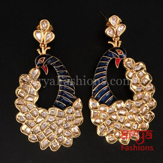 Anaira Amrapali Inspired Blue Peacock Earrings with Meenakari work