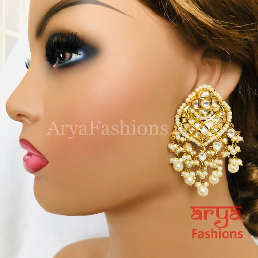 Anaira Beautiful Kundan Chandbali with Pearl Beads