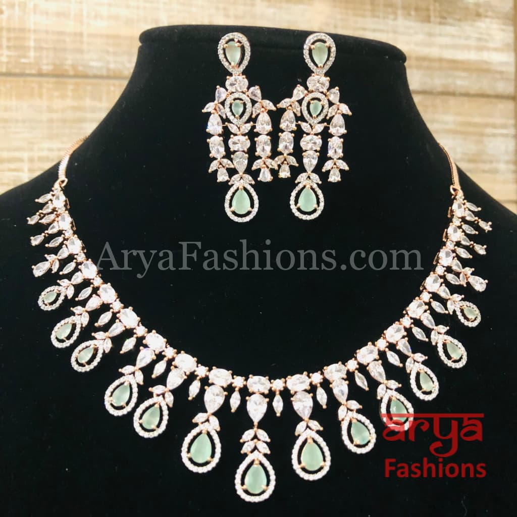 Anaira Cubic Zirconia Bridal Necklace with Statement Earrings