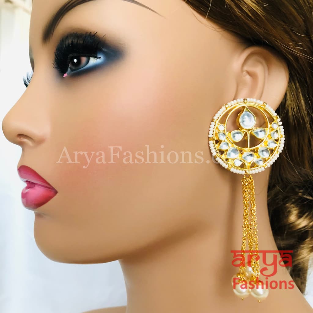 Anaira Golden Pacchi Kundan Bridal Rajwadi Long Earrings