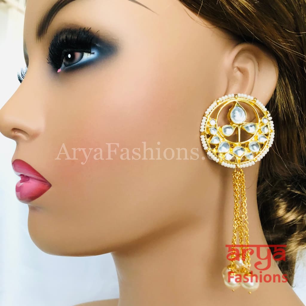Anaira Golden Pacchi Kundan Bridal Rajwadi Long Earrings