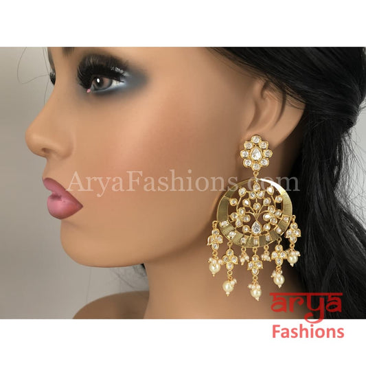 Anaira Kundan Pearl Chandbali with Beads