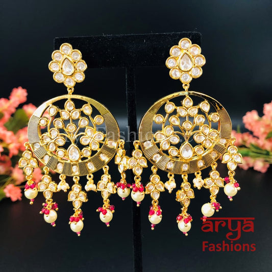 Anaira Kundan Pearl Chandbali with Red Beads