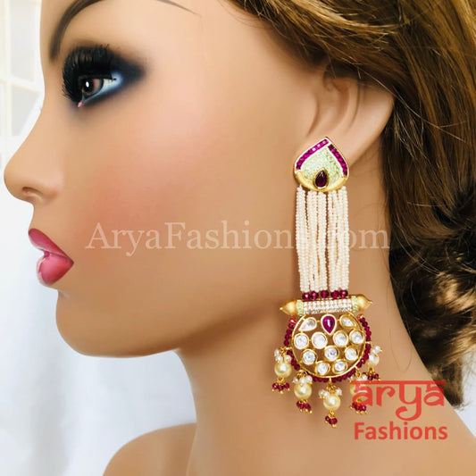 Anaira Ruby Mint Green Meenakari Kundan Jhumka with Pearl drops and multiple