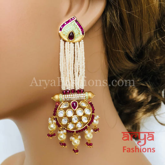 Anaira Ruby Mint Green Meenakari Kundan Jhumka with Pearl drops and multiple