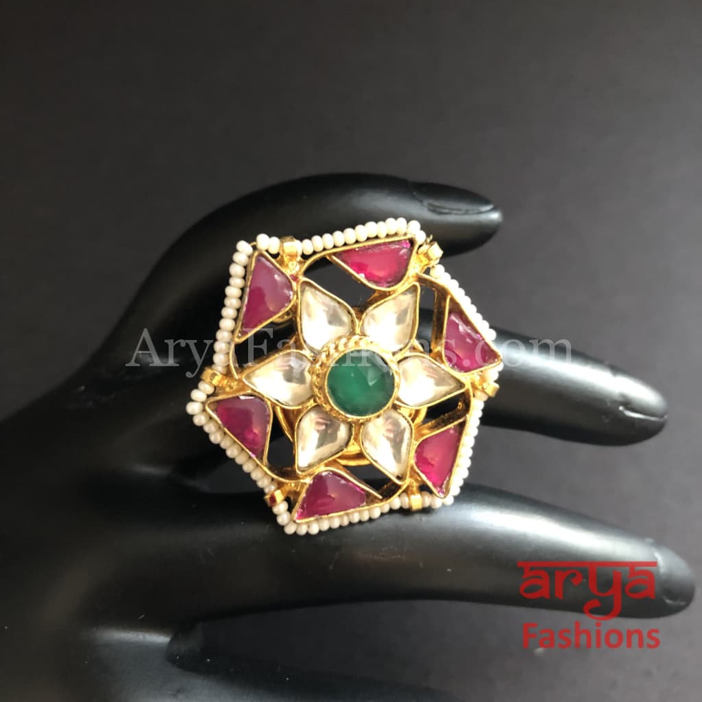 Antique finish Kundan Jadau Bridal Bollywood Ring