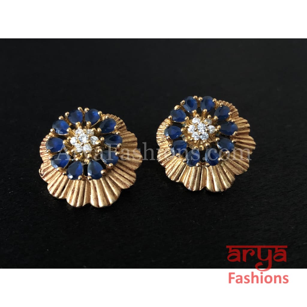 Antique Gold Traditional Studs with Blue Stones