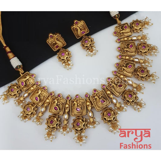 Antique Kundan Meenakari Necklace Temple Jewelry