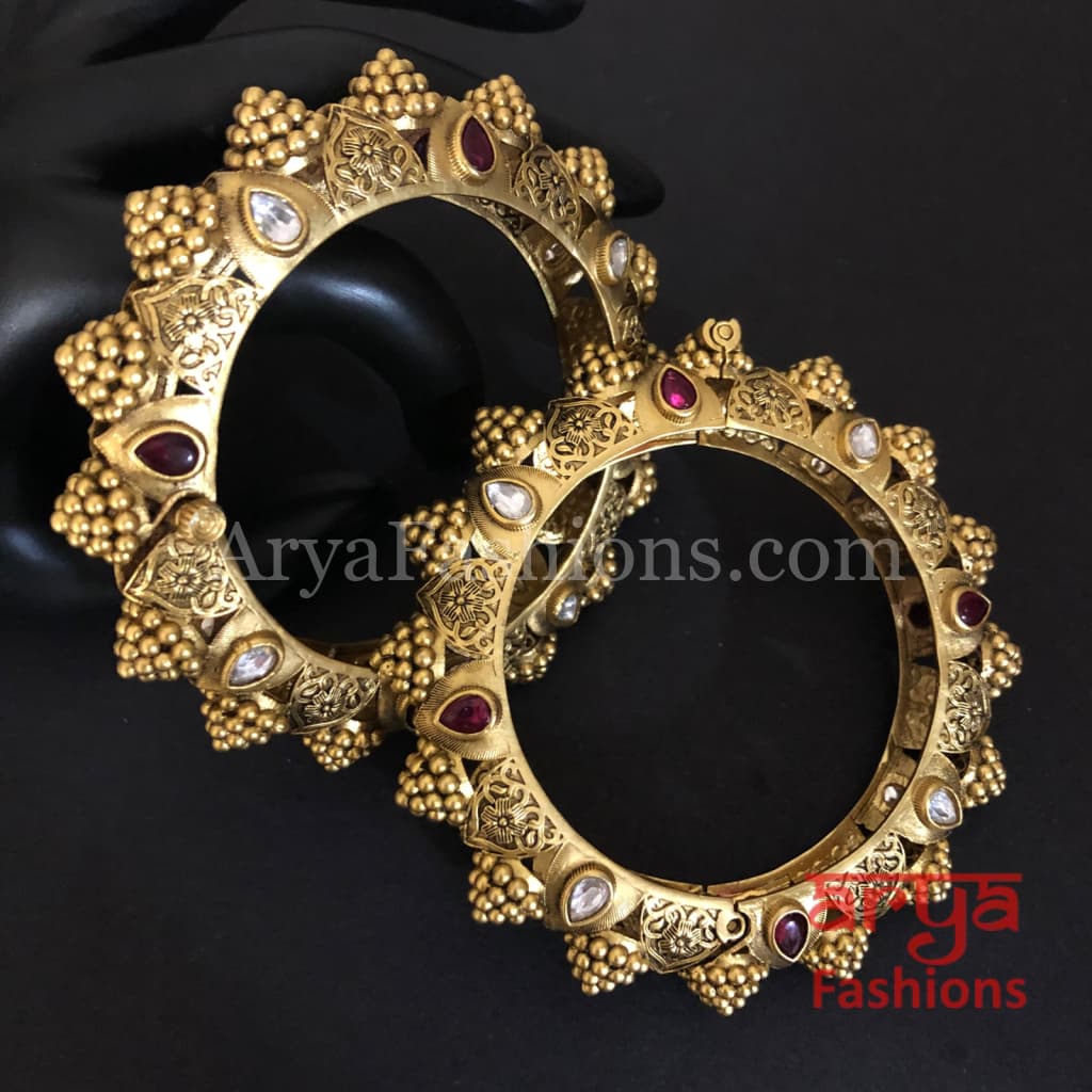 Antique Ruby Kundan Rajwadi Bangles Pair of 2
