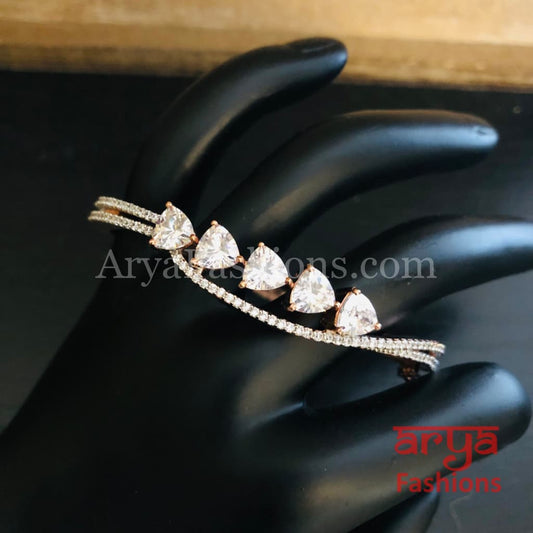 Anvi Rose Gold CZ Party wear Bracelet with White Crystals