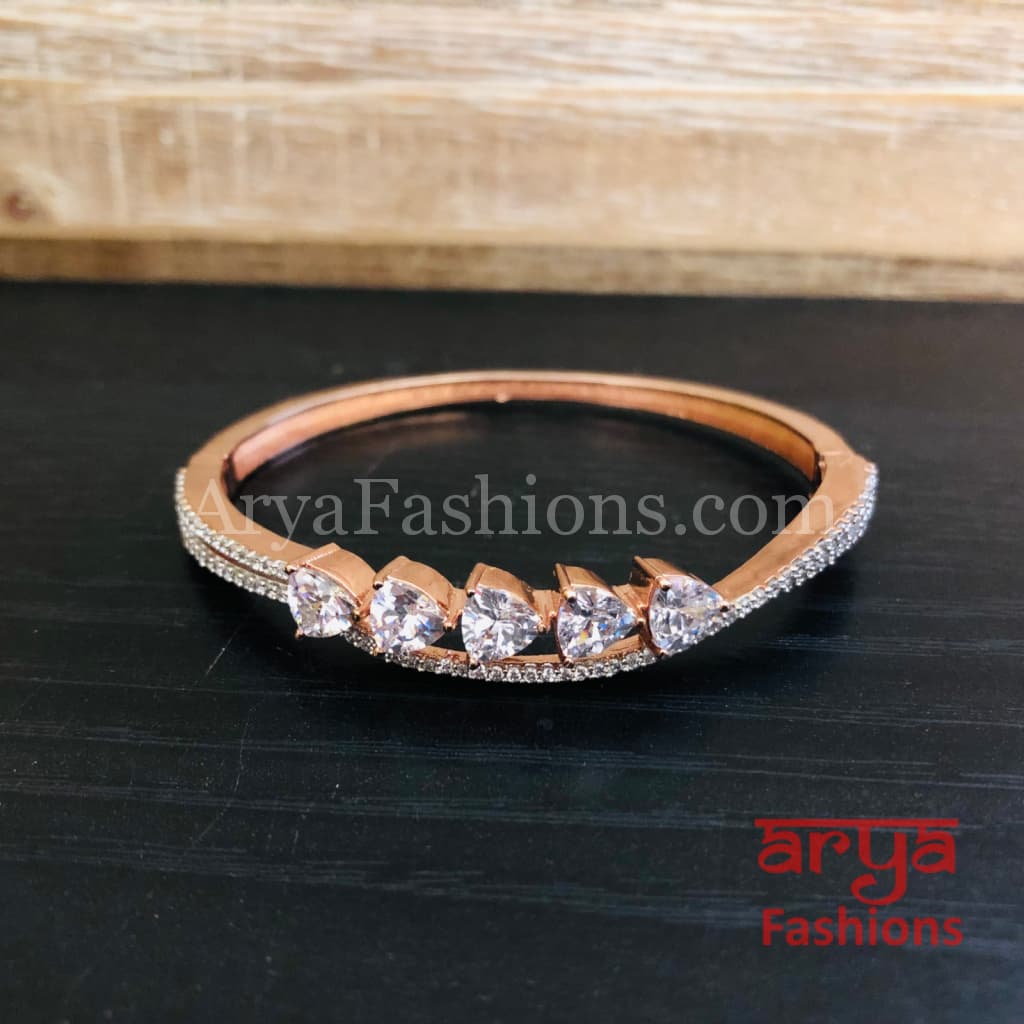 Anvi Rose Gold CZ Party wear Bracelet with White Crystals