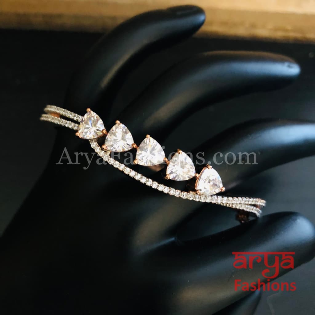 Anvi Rose Gold CZ Party wear Bracelet with White Crystals