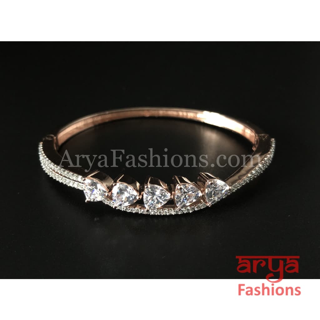 Anvi Rose Gold CZ Party wear Bracelet with White Crystals