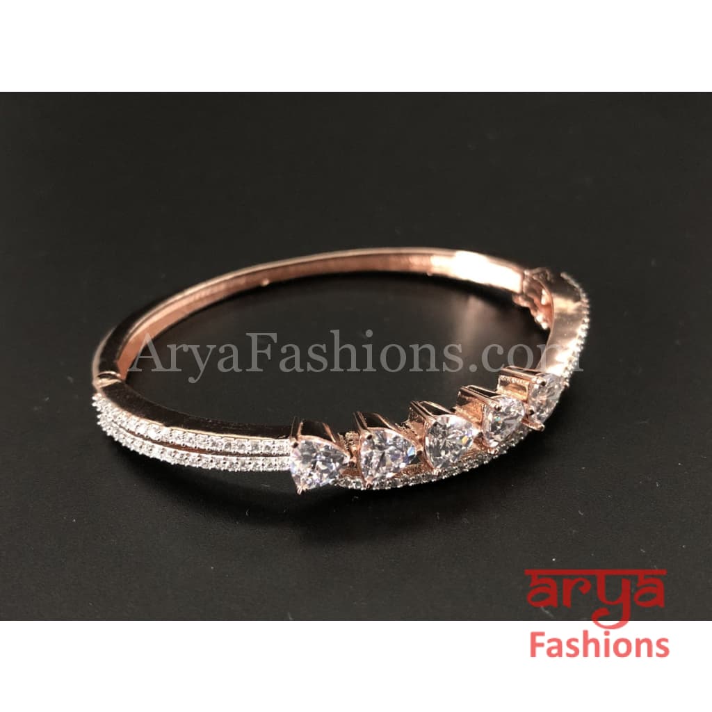 Anvi Rose Gold CZ Party wear Bracelet with White Crystals