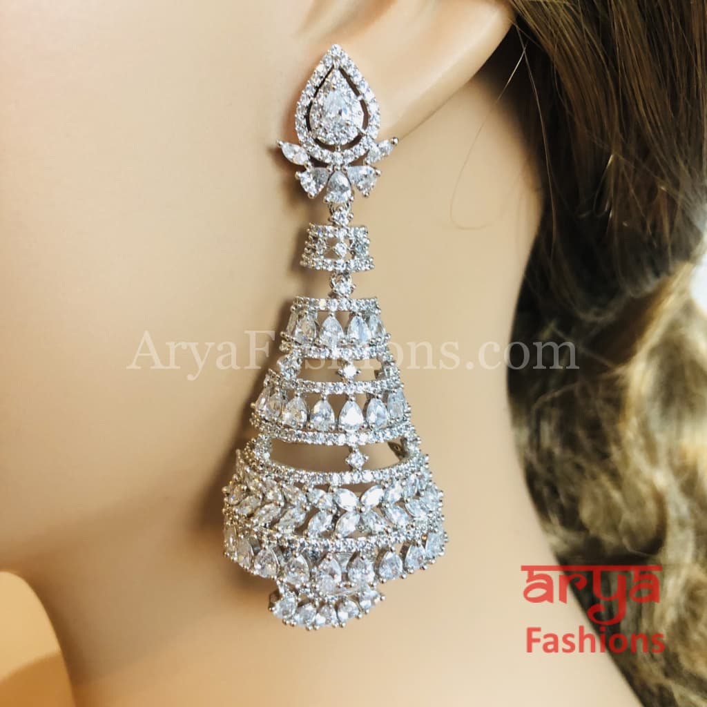 Silver Moti Earrings | Pearl Earrings | American Diamond Earring | Saaj
