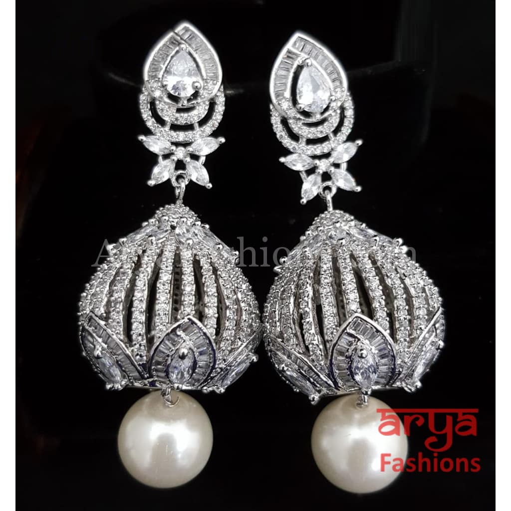 Ariana Victorian Cubic Zirconia Crown Earrings with pearl drops