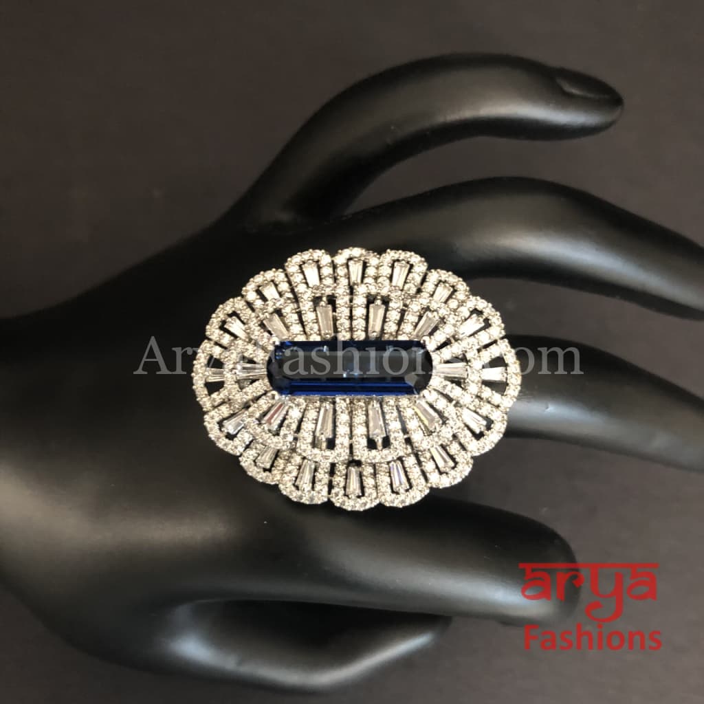 Audrey Cubic Zirconia Statement Silver Cocktail Ring