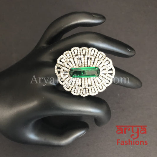 Audrey Cubic Zirconia Statement Silver Cocktail Ring