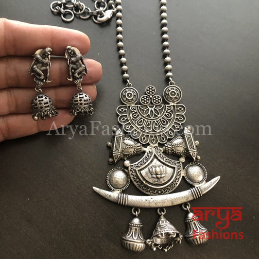 Barat Theme Silver Oxidized Tribal Necklace with beads