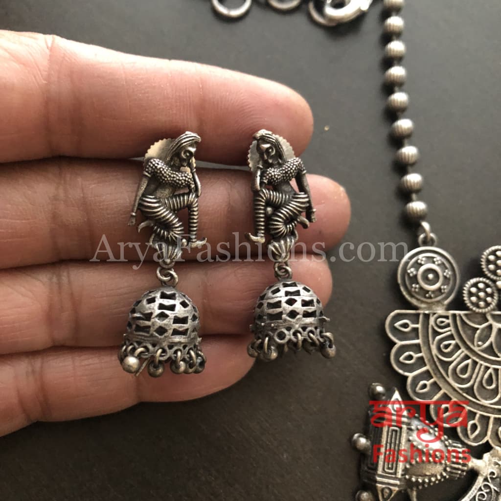 Barat Theme Silver Oxidized Tribal Necklace with beads