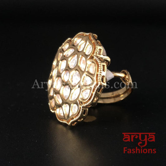 Beautiful Kundan Golden Ring