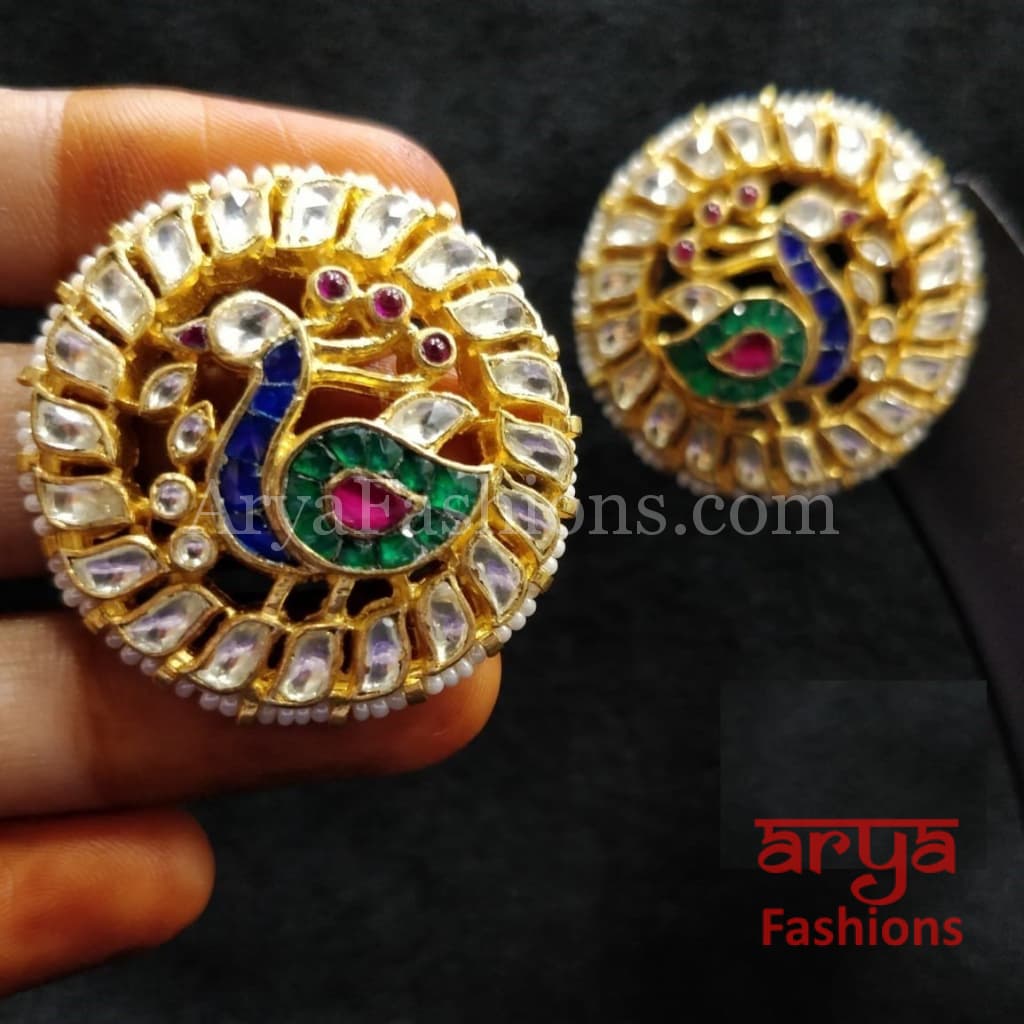 Beautiful Peacock Jadau Kundan Polki Statement Studs