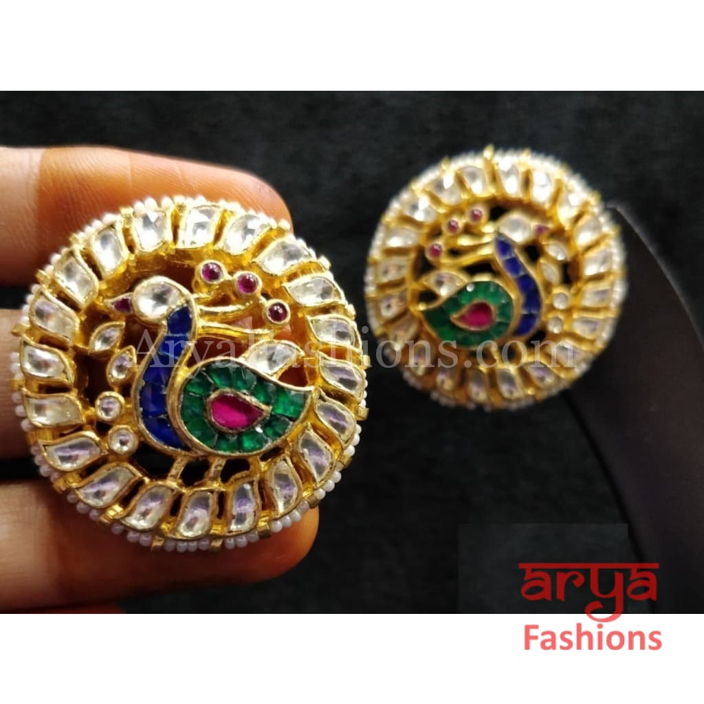 Beautiful Peacock Jadau Kundan Polki Statement Studs