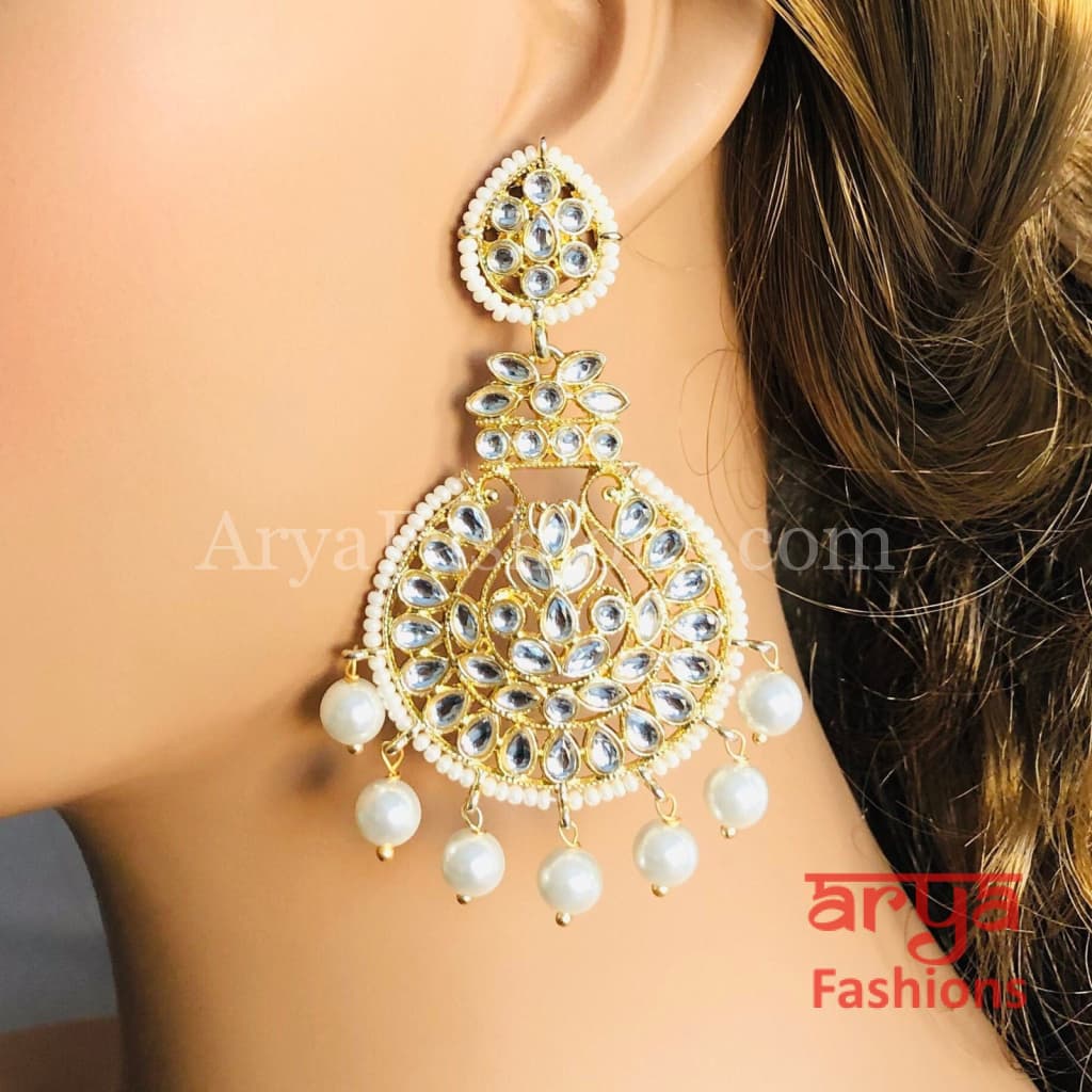 Big Kundan Chandbali Earrings/ Punjabi Chandbali/ Pearl Earrings