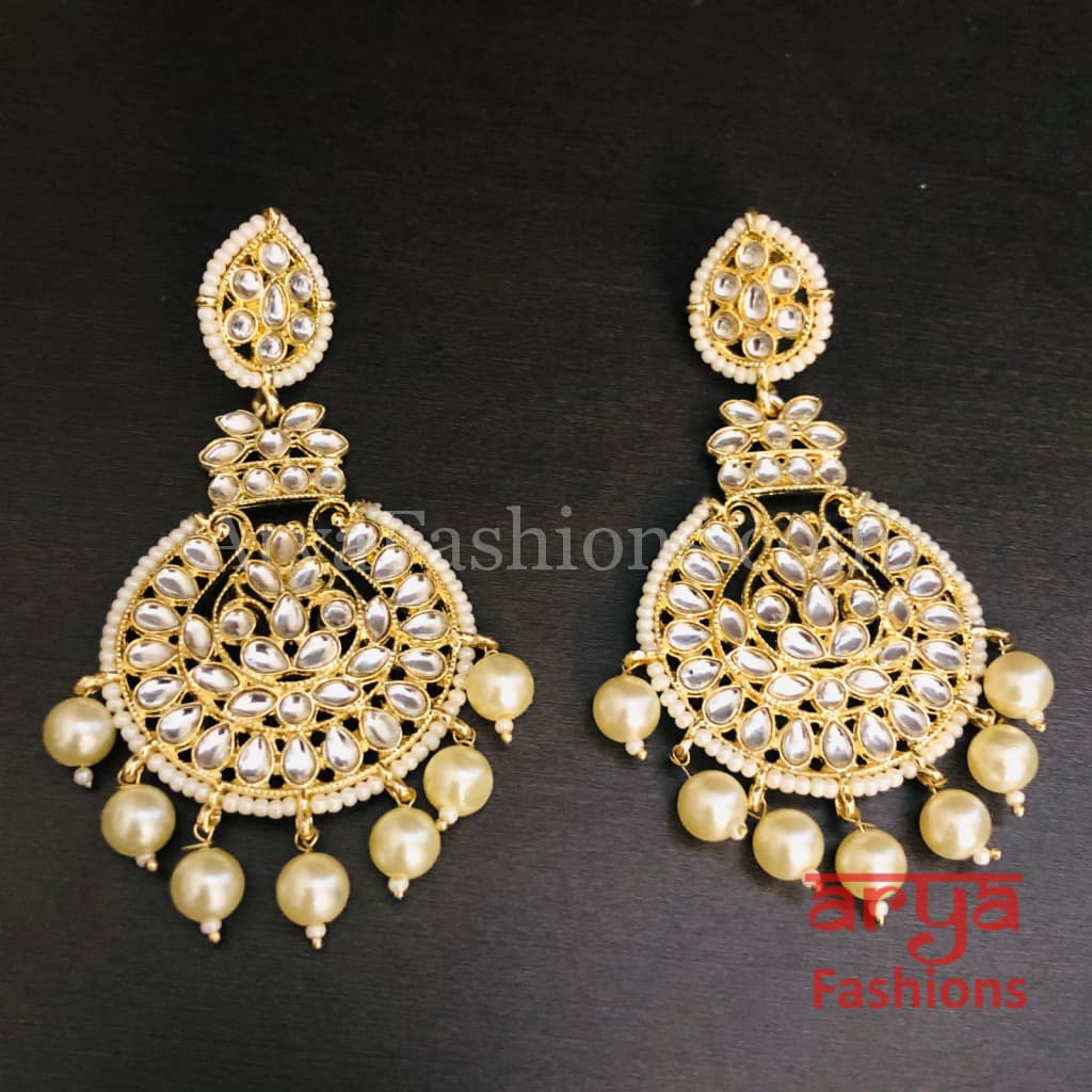 Big Kundan Chandbali Earrings/ Punjabi Chandbali/ Pearl Earrings
