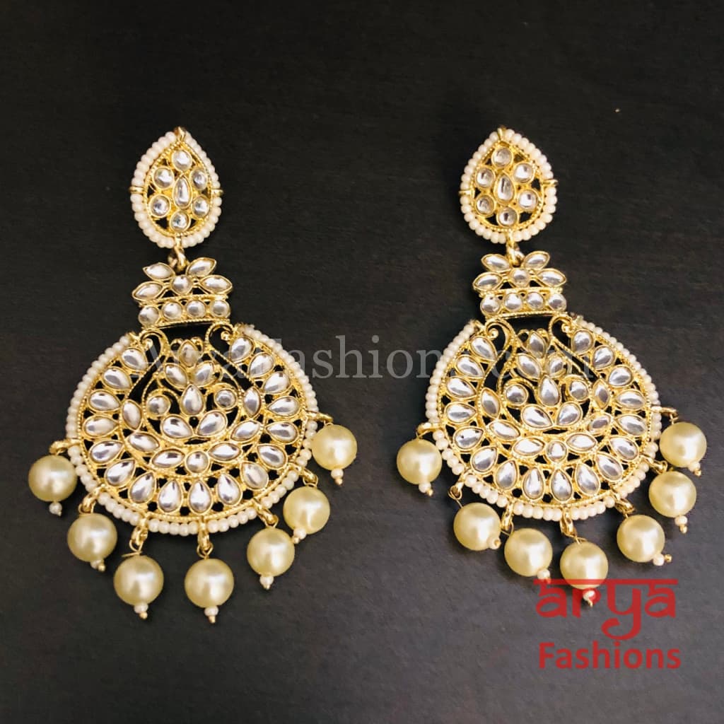Big Kundan Chandbali Earrings/ Punjabi Chandbali/ Pearl Earrings