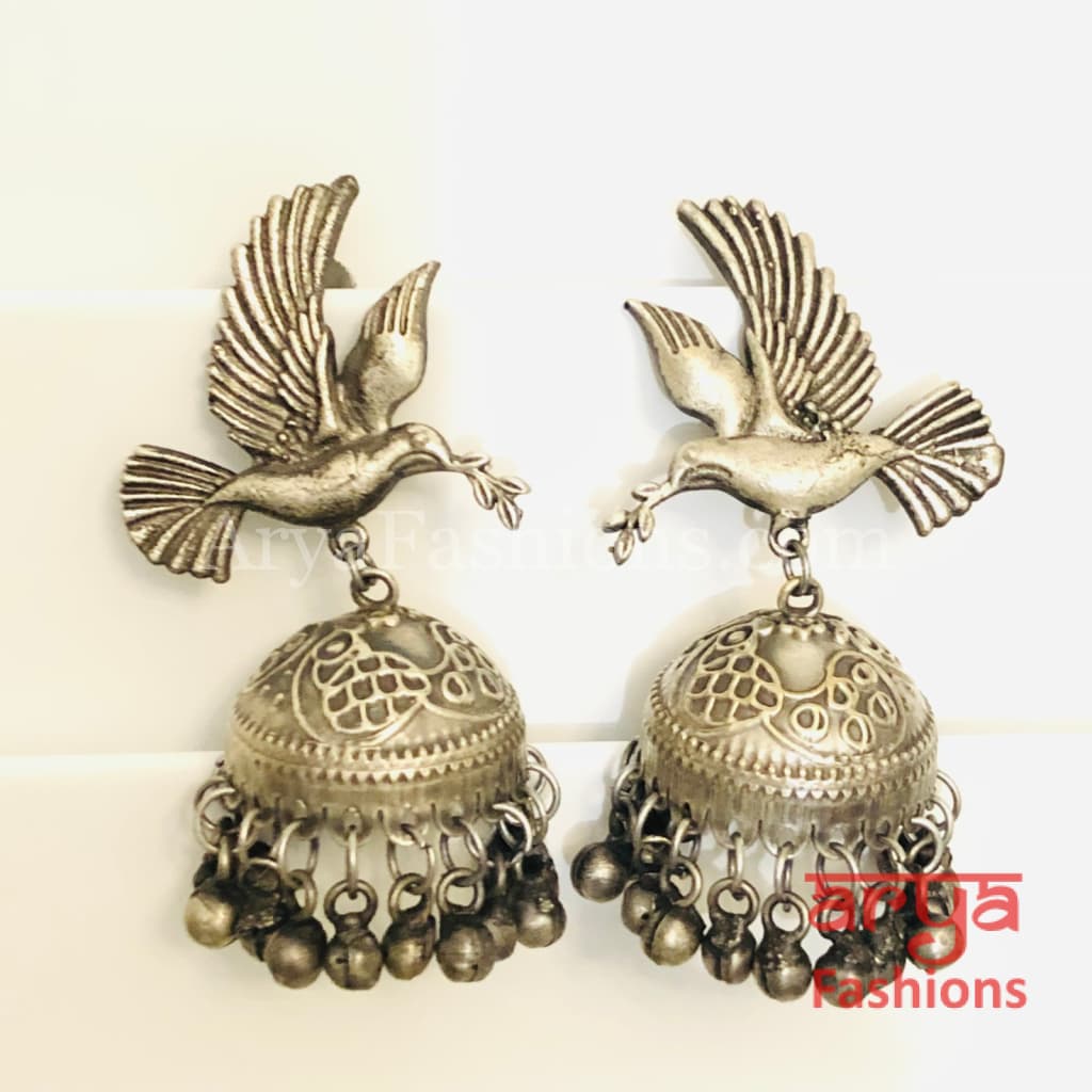 Bird Tribal Jhumka Earrings with Ghungroo