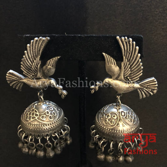 Bird Tribal Jhumka Earrings with Ghungroo