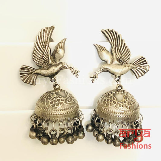 Bird Tribal Jhumka Earrings with Ghungroo