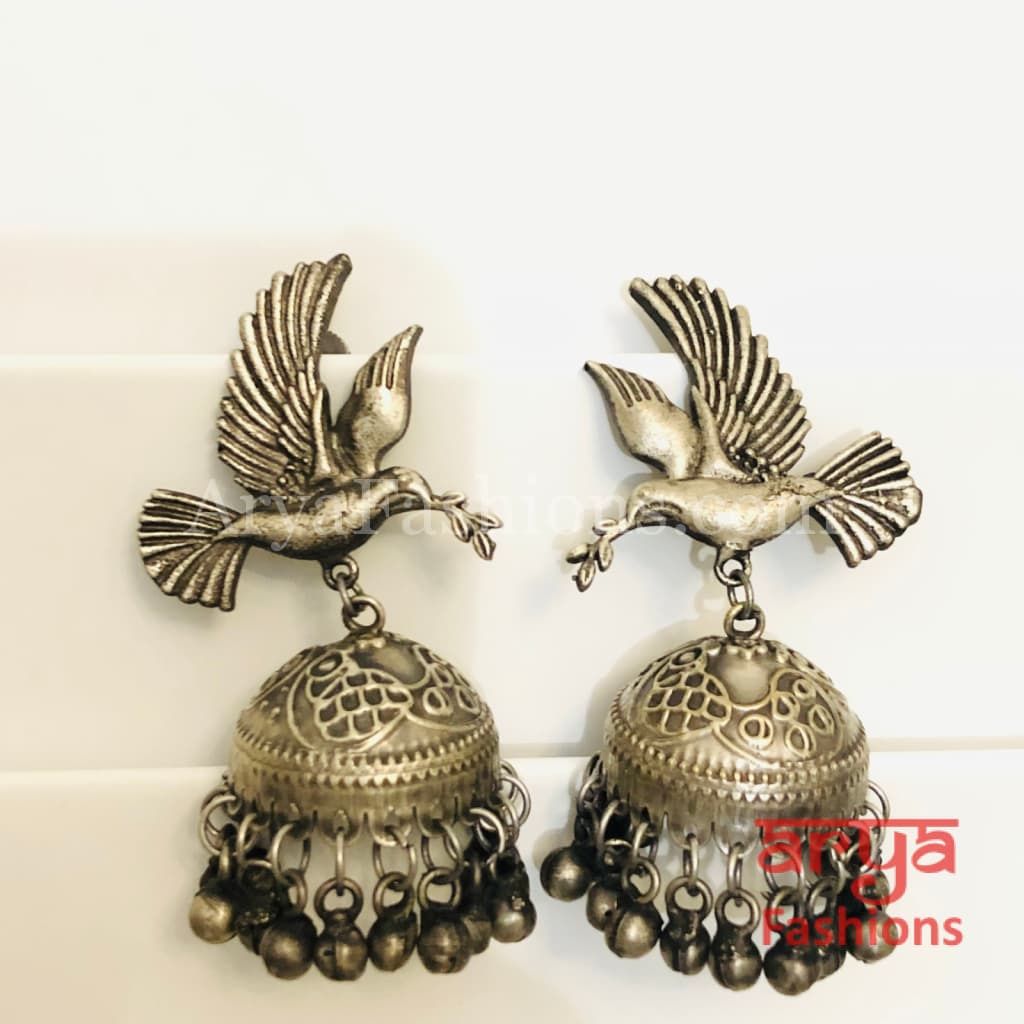 Bird Tribal Jhumka Earrings with Ghungroo